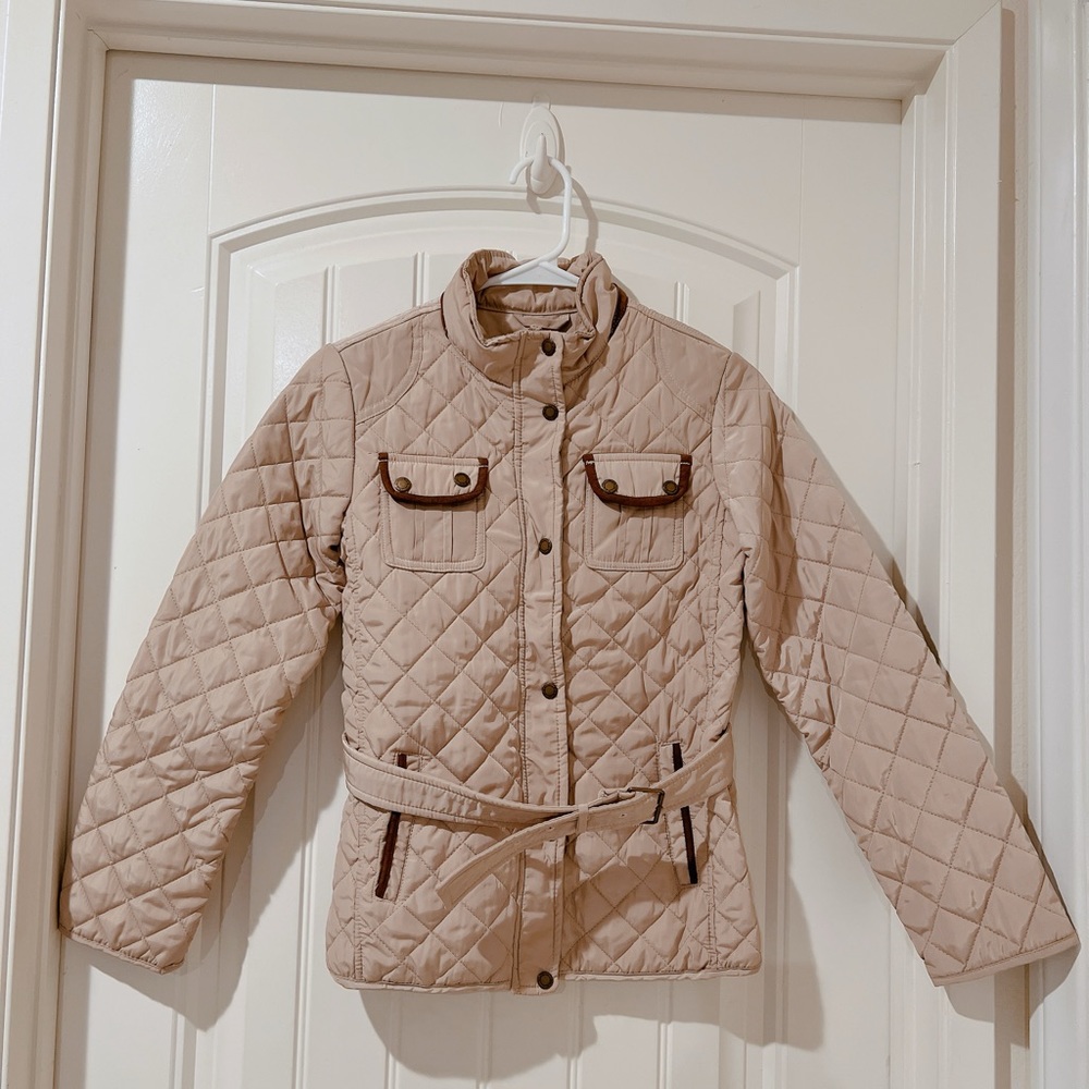 Massimo Dutti beige quilted elbow patches jacket. Size 13-14 years NWOT